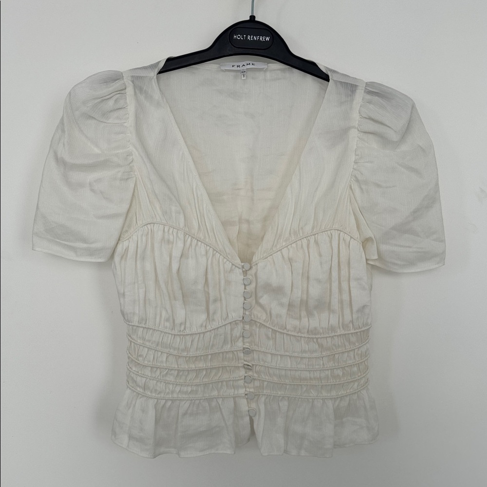 Frame Denim White Puff Sleeve Top